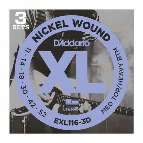 D'Addario EXL116-3D Nickel Wound 11-52 Electric Strings, Medium-Heavy 3 Pack image 0
