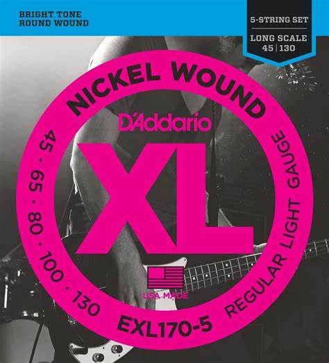 D'Addario EXL170-5 Series Nickel Wound 45-130 5-String Bass Guitar Strings image 0