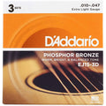 D'Addario EJ15-3D Phosphor Bronze 10-47 Acoustic Guitar Strings Extra Light 3PK image 0