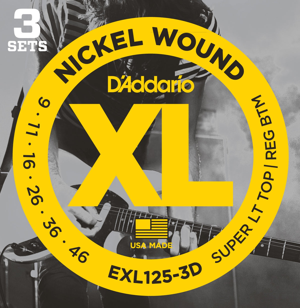 D'Addario EXL125-3D Nickel Wound 9-46 Electric Strings, Custom Light, 3-Pack image 0