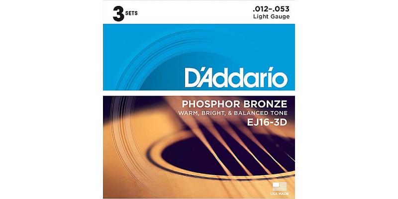 D'Addario EJ16-3D Phosphor Bronze 12-53 Acoustic Guitar Strings Light 3-Pack image 0