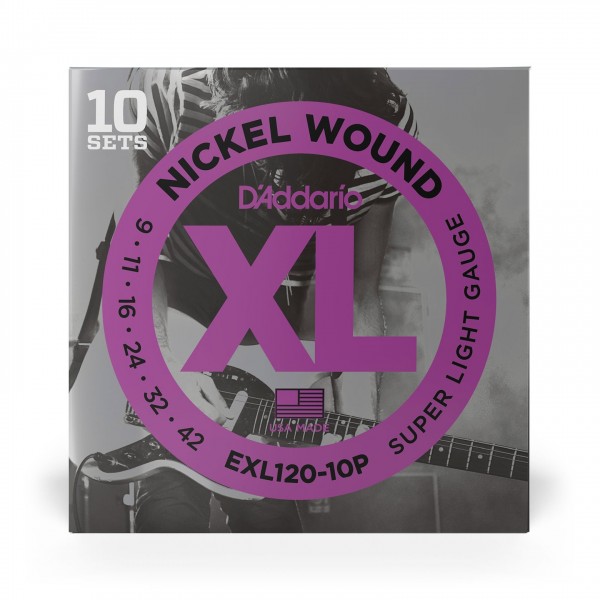 D'Addario EXL120-10P Nickel Wound 9-42 Electric Guitar Strings, Light, 10-Pack image 0
