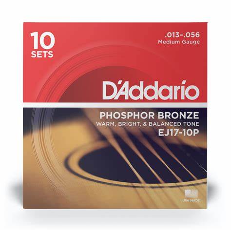 D'Addario EJ17-10P Phosphor Bronze 13-56 Acoustic Guitar Strings Medium 10PK image 0